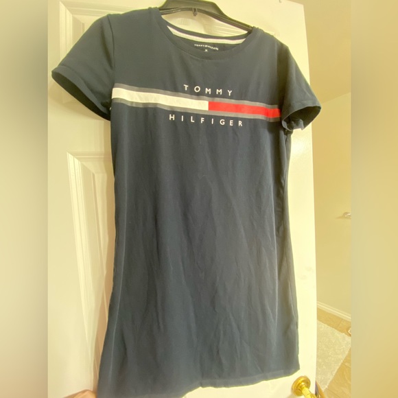 Used Women’s Small Tommy Hilfiger t-shirt Dress. Cotton.Navy w/ red/white logo. - Picture 1 of 4